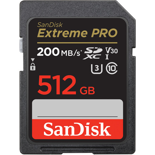 SanDisk SDXC 512GB Extreme Pro 200MB/s UHS-I Cass10 U3 V30 - 1